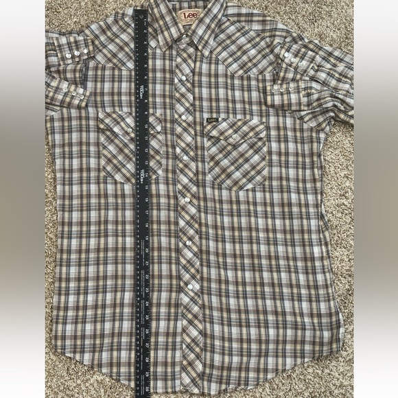 VTG Lee Western Shirt Large 16 1/2  X 33 Pearl Snap Extra Long Tail Plaid Cowboy - Picture 3 of 8